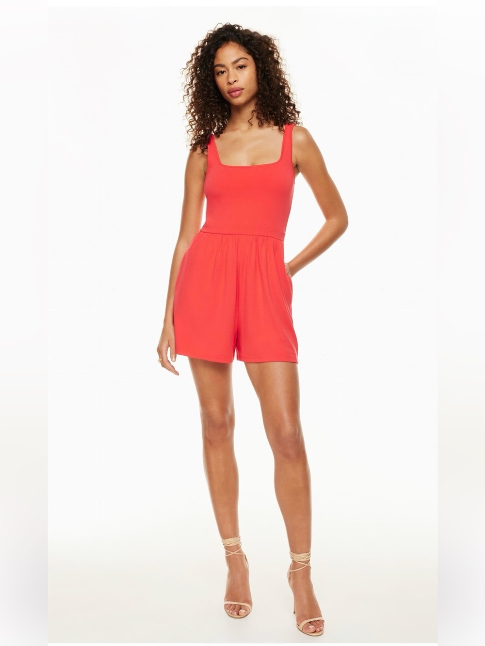Aritzia Wilfred Market Romper | Coral Red | Sleeveless | Pockets | Size XS - Picture 2 of 12